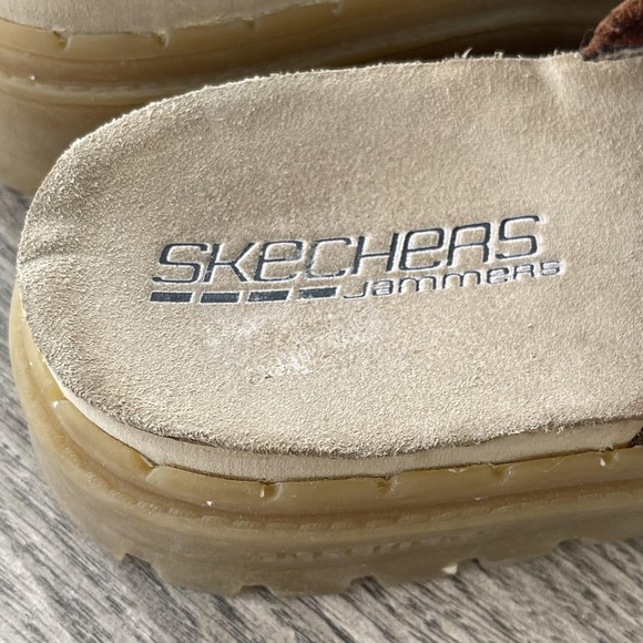 Skechers Jammers Sandals Women 11 Brown Leather Chunky Platform Slide Y2K Shoes - Picture 4 of 11